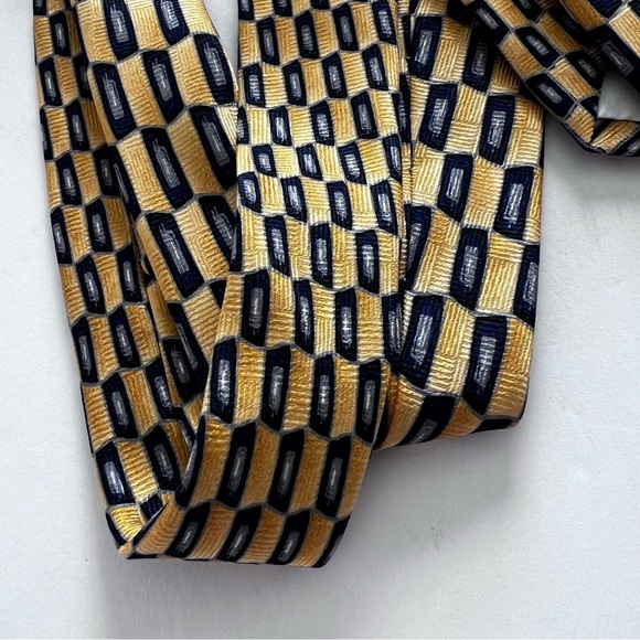 NWT JZ Richards 100% Silk Abstract Tie Gold and Navy - Picture 7 of 8